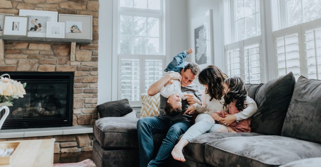 A happy family in their living room