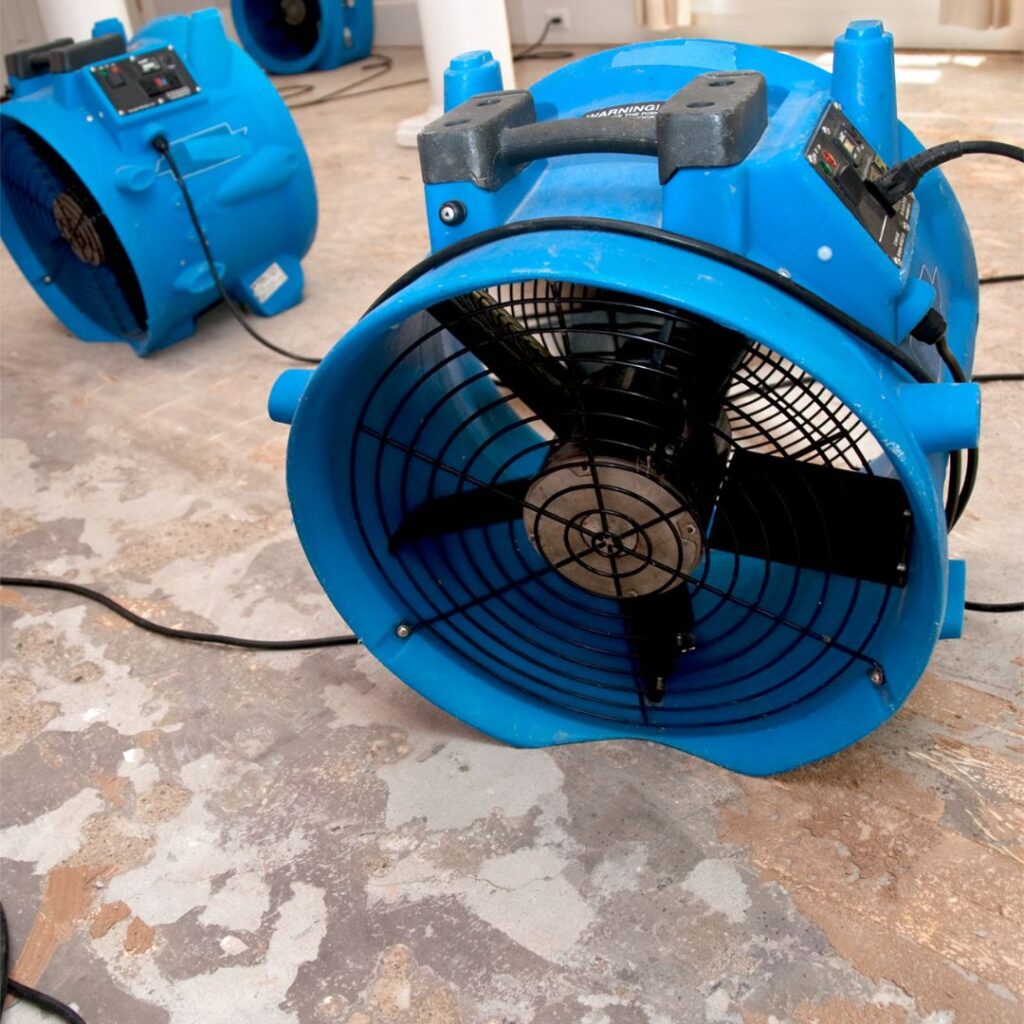 industrial fans drying flooring